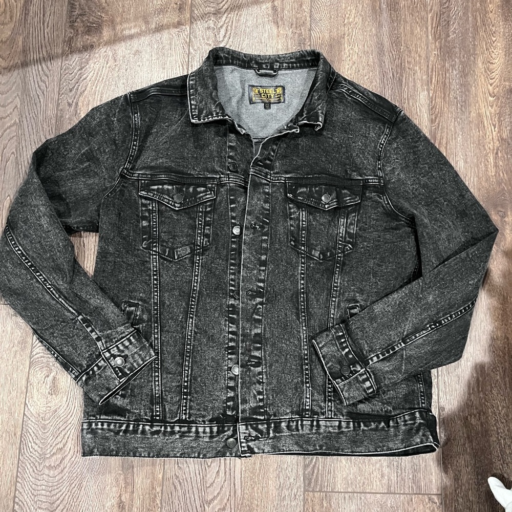 Steel city black faded denim jacket